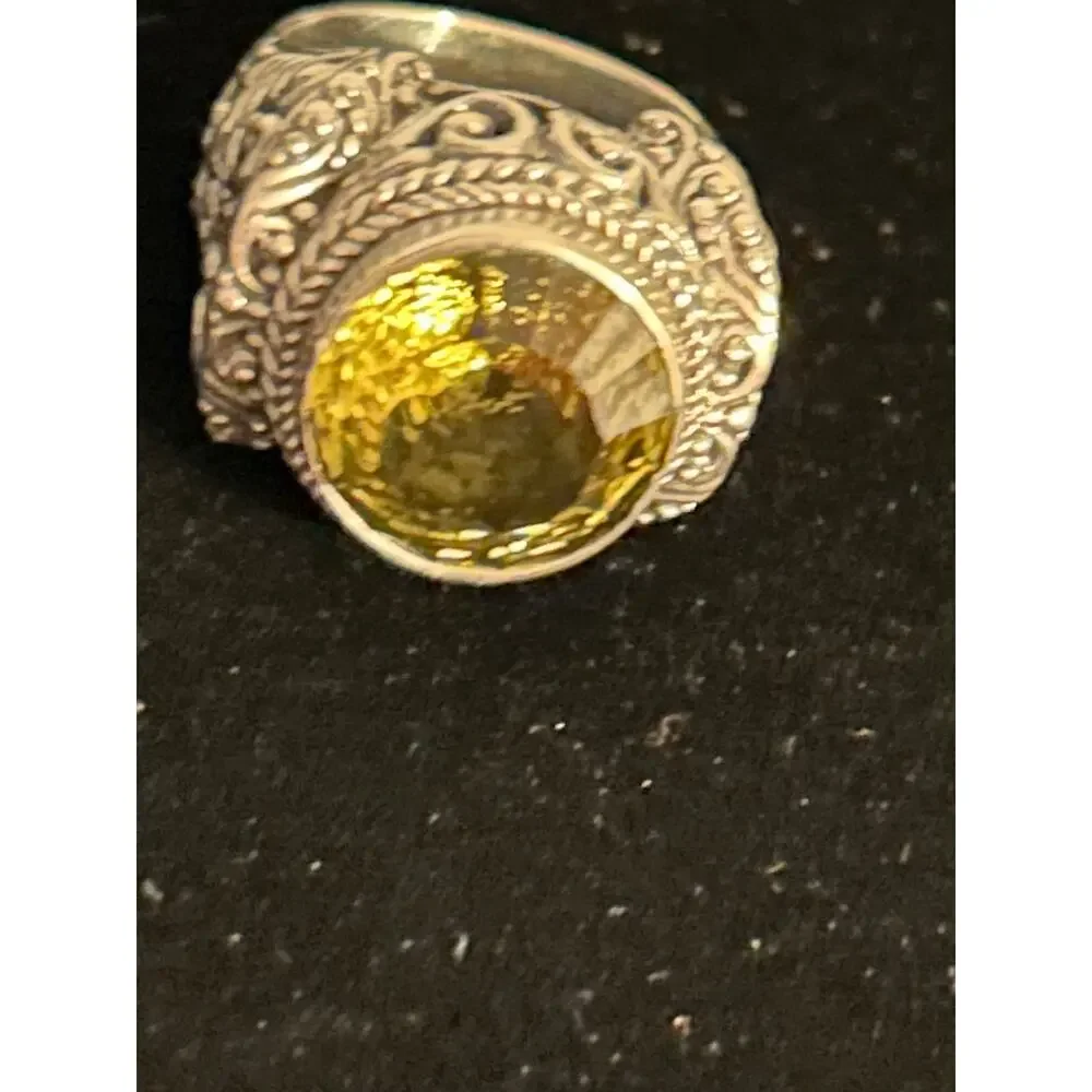 Sarda Sterling Silver 925 Filigree Peridot Statement Ring - Size 7